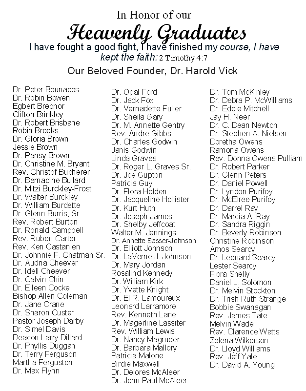 Jacksonville Theological Seminary Our Heavenly Graduates